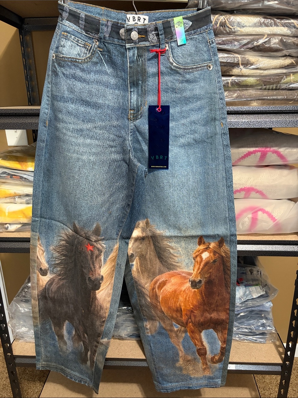 NWT HOWDY Horse Digital Print Baggy Wide Leg Jeans Vibrant M.i.U. - Picture 6 of 14